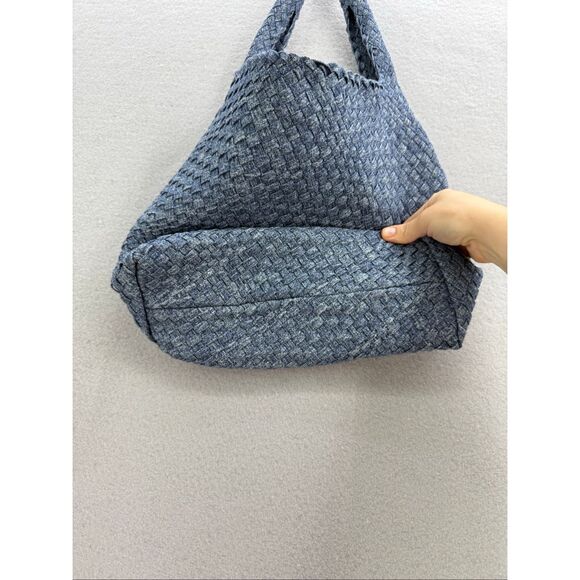 Womens Denim Blue One Shoulder Woven Hobo Shoulder Bag - Picture 2 of 10